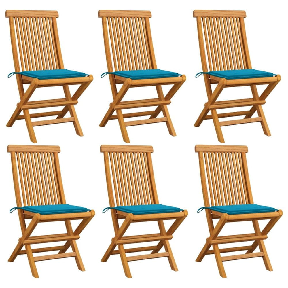 Vidaxl Záhradné stoličky, modré podložky 6 ks, tíkový masív